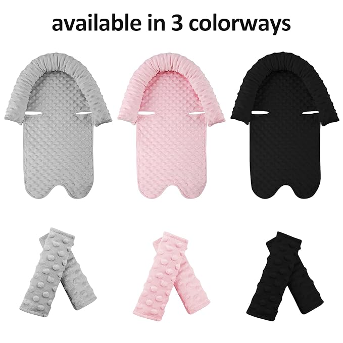 Car Seat Head Support Infant Baby Carseat Head Support & Strap Covers for Newborns Ultra Soft Minky Dotted Fabric Infant Car Seat Insert Perfect for Baby Carseats, Strollers, and Bouncers