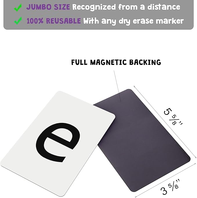 Magnetic Big Alphabet ABC Flash Cards - 52 Sturdy Uppercase & Lowercase Large Letters, Black - for Classroom Teachers, Homeschool, ESL, Kids and Adults