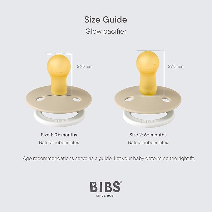 BIBS Pacifiers Colour Collection | Natural Rubber Baby Pacifier | Set of 2 BPA-Free Soothers | Made in Denmark | 6+ Months (Pack of 2) | Vanilla Night/Dark Oak Night