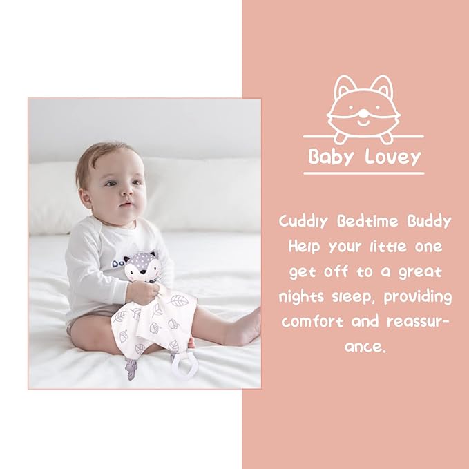 Baby Shower Gifts, Baby Girl Gifts Basket, Unique Baby Gift Essential Stuff Set - Baby Lovey Blanket New Born Bibs Socks Wooden Rattle & Greeting Card, Newborn Baby Gift Set (Fox, Pink)