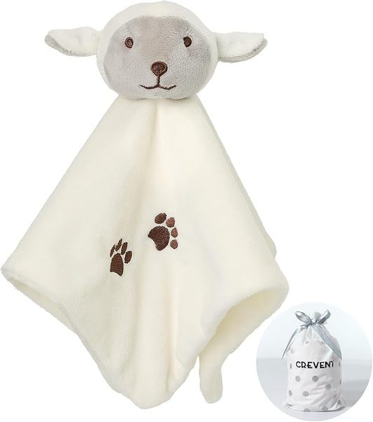 CREVENT Cozy Plush Baby Security Blanket Loveys for Baby Girls Boys, Stuffed Animal Ring Rattle Shaker Toy for Newborns (Sheep)