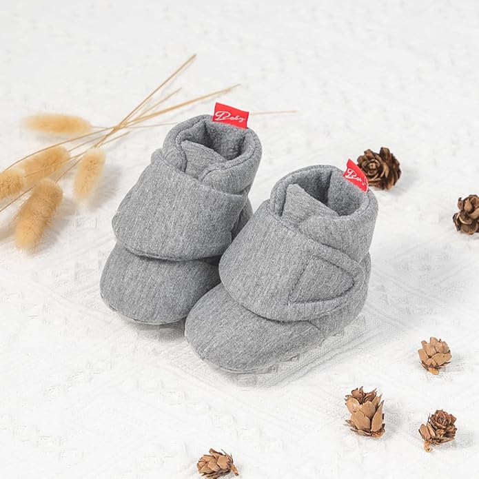 Sawimlgy Newborn Infant Baby Girl Boy Cotton Booties Stay On Sock Slippers Soft Bedroom Shoes Non-Skid Ankle Boots With Grippers Toddler Crib Warm Shoe First Walker Birthday Shower
