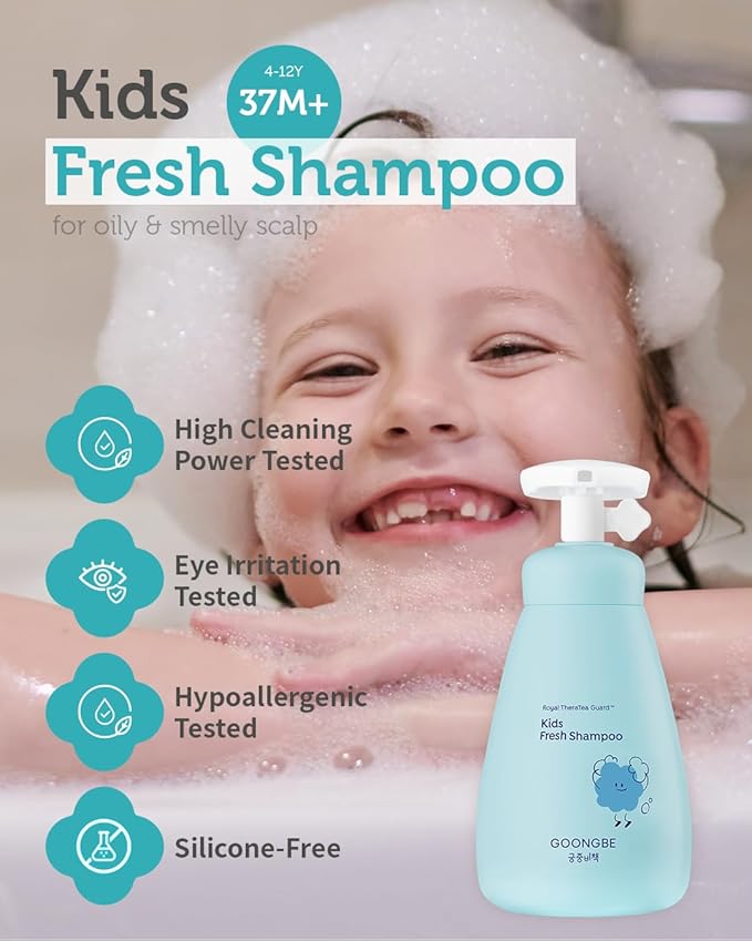 Kids' Korean Silicone-Free Low pH Fresh Shampoo & Conditioner for Sensitive Scalp - Deep Cleansing for Oily Scalps & Softening for Weak, Frizzy Hair - Allergen-Free Scent, 10.1 fl.oz & 6.76 oz