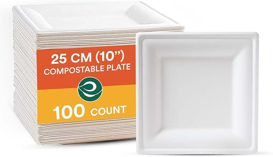 ECO SOUL Pearl White Square Paper Plates (100, 10 Inch)