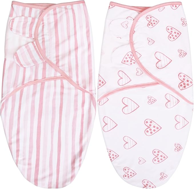 Biloban Baby Swaddles 0-3 Months for Girls - Cotton Swaddle Blanket, Newborn Essentials, Lovely Pink Print, 2 Pack