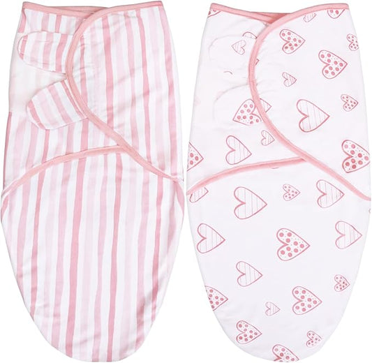 Biloban Baby Swaddles 0-3 Months for Girls - Cotton Swaddle Blanket, Newborn Essentials, Lovely Pink Print, 2 Pack