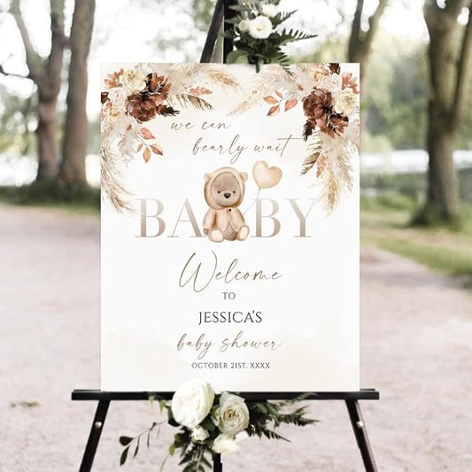 LJGL22 Brown Teddy Bear Welcome Sign - Baby Shower Printable Balloon Sign