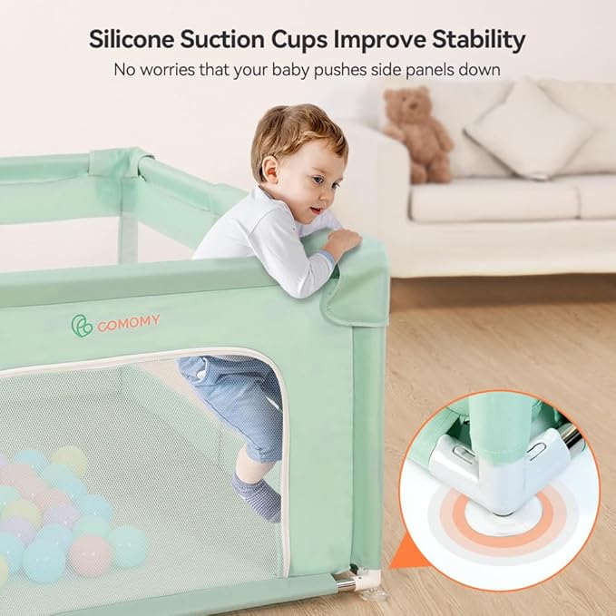 COMOMY Playpens for Babies and Toddlers, 74"x50" Playard Extra Large, Safe and Non-Slip Baby Fence, Full Mesh Design, Indoor & Outdoor Kids Activity Center, Play Pens (Dark Green)