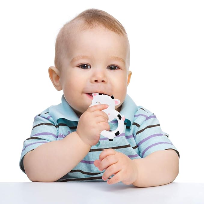 Baby Silicone Teether,Sensory Chew Toys,BPA Free Soft and Effective Infant Teething Pain Relief Toys,Freezer Safe,Food Grade Silicone,Best Shower Gift for Boys and Girls (Cow)