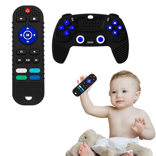 S-SNAIL-OO 2-Pack Baby Teether Toys Silicone Toddler, Sensory Toy Chew Toys Educational, TV Remote Control Shape Teething Toys for Babies 6-18 Months (Black), 20.0 Count