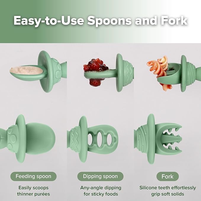 Haakaa Astronaut Beginner Silicone Cutlery Set – Baby Spoons and Forks for Self Feeding 6 Months, Baby Led Weaning Supplies, Toddler Feeding Essentials