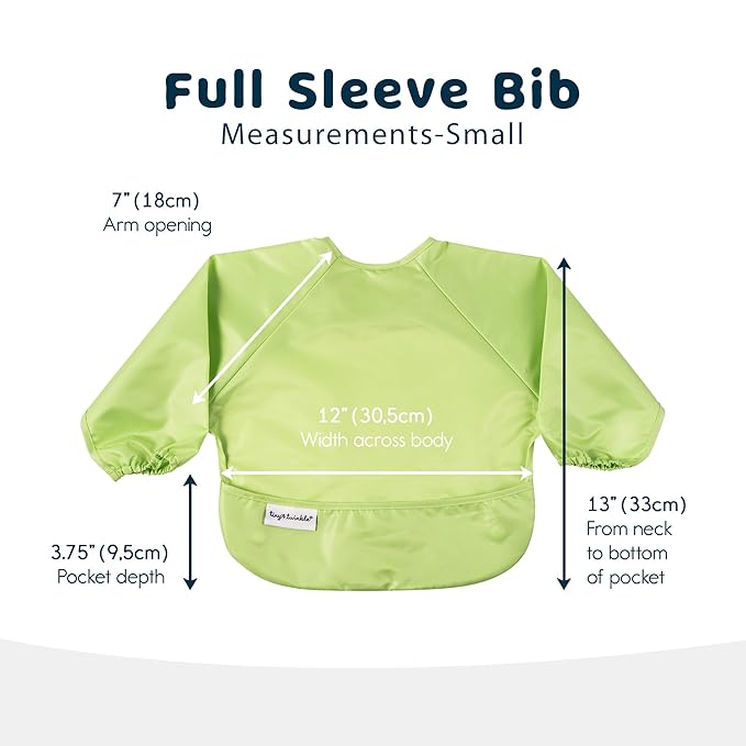 Tiny Twinkle Mess Proof Baby Bibs | 2-Pack Waterproof Smock Baby Bibs for Eating | Machine Washable Long Sleeve Bibs, Baby Led Weaning, Toddler Bibs, BLW Supplies (Rainforest, Small 6-24 Months)