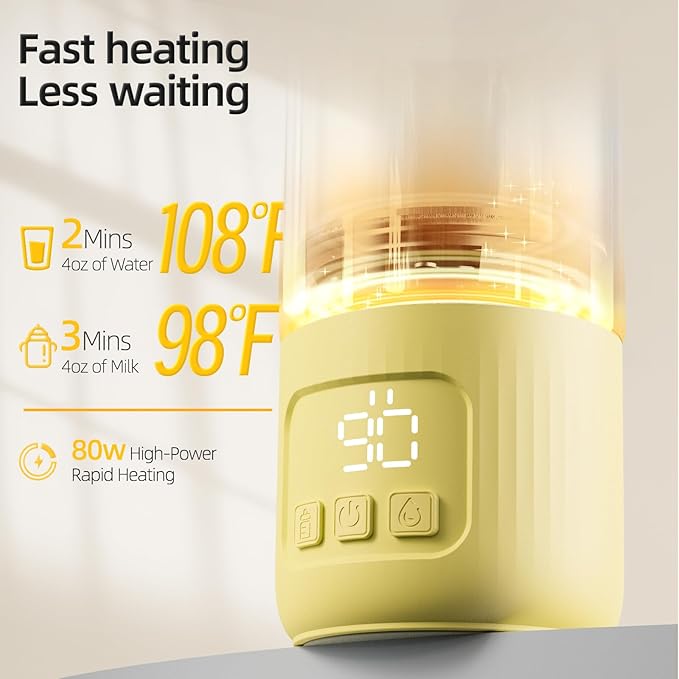 Ellie Portable Bottle Warmer for Travel, w/Accurate Temperature Control, Fast Heating of Breast Milk and Formula, 15 oz Large Capacity, Baby Bottle Warmer On The Go for Car & Airplane