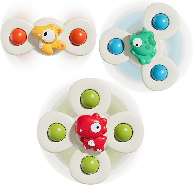 ALASOU 3PCS Suction Cup Spinner Toys for 1 Year Old Boy Girl|Spinning Top Baby Toys 12 18 Months|1 2 Year Old Boy Birthday Gift|Baby Bath Toy for Kids Ages 1-3|Sensory Toy for Toddlers 1-3