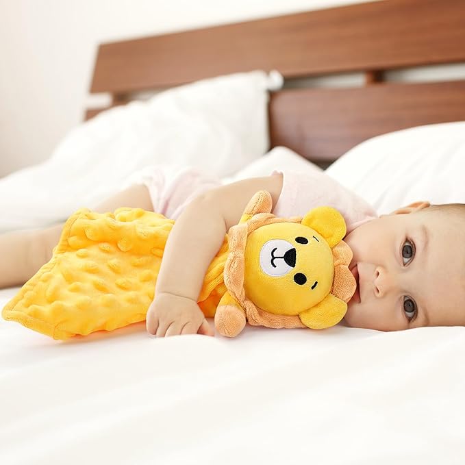Loveys for Babies,Soft Lion Security Blankets for Babies,Baby Security Blanket for Newborn Infant Toddler Snuggle Toy Stuffed Animal,Baby Lovey Lion Boys Girls Gifts(Yellow Lion,12in)