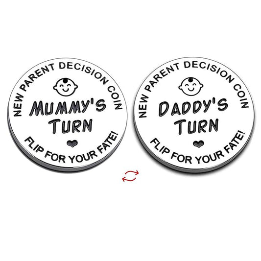 Fathers Day New Baby Gifts for Parents,Double-Sided Decision Coin Gift for New Mom & Dad,Funny Baby Shower Gifts for Couple,Gifts for Pregnant Women as Halloween Thanksgiving Christmas Gift，A-Silver