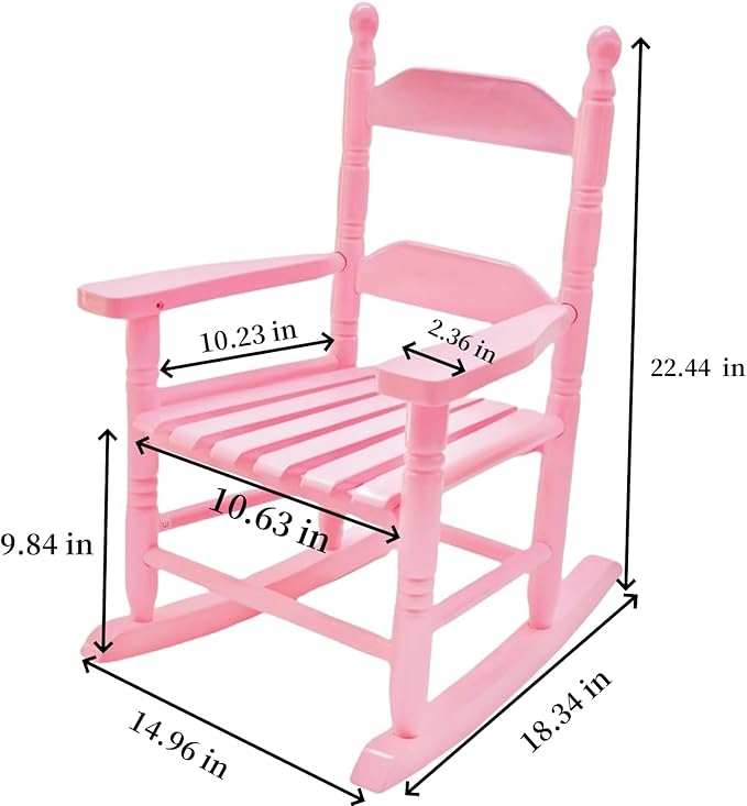 Child Rocking Chair for 3-6 Small Baby Kids Wooden Outdoor Furniture Indoor Living Room Lounge Bedroom Porch Patio Outside Pink