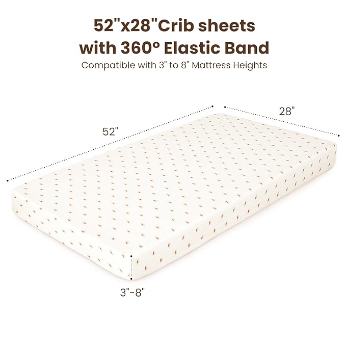 Konssy Muslin Crib Sheets for Boys, Soft Cotton Neutral Baby Sheets for Standard Crib Mattress 2 Pack, 52"x28" (Camel, Sun)