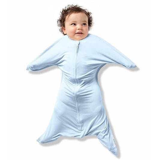 SleepingBaby EverSoft Zipadee-Zip Transition Swaddle - Roomy Wearable Blanket with Two Way Zipper - Viscose from Bamboo - Sky Blue, X-Small (3-6 Month)