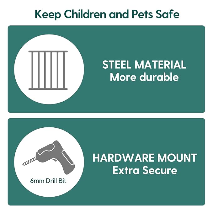 Babelio 26-43" No Bottom Bar Baby Gate for Babies, Elders and Pets, 2-in-1 Hardware Mount Dog Gate for The House, Stairs and Doorways, with Large Walk Thru Door, Brown Wood Pattern