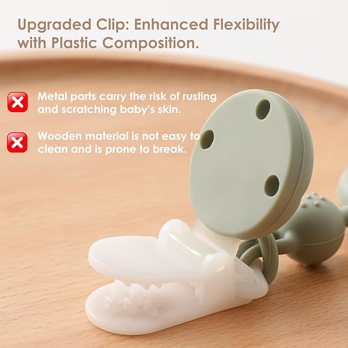 Baby Pacifier Clips One Piece Binky Clip Holder Silicone Teether Clip Pacifier Straps with Clip Baby Teether Toys for Boys and Girls Set of 3 Andy Bear-Ivory+Sage+Blush