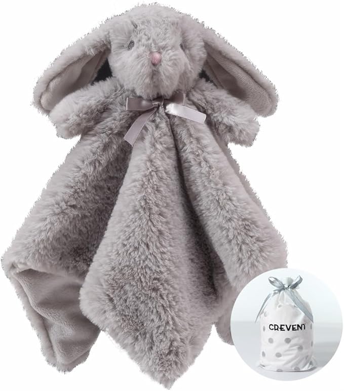 CREVENT Soft Cozy Baby Blankets for Boys Girls + Security Blanket, Set with a Gift Bag Newborn Essentials (Grey)