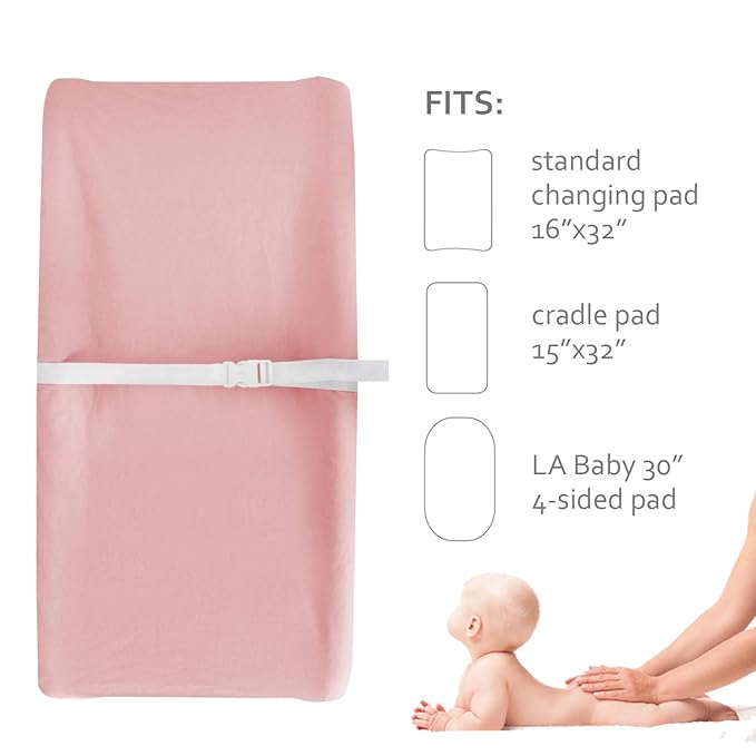 Changing Pad Cover Cotton Pink for Girl, 2 Pack Changing Table Pad Cover Cradle Sheet Soft and Breathable 16" x 32" for Standard Baby Changing Pads, Pink Changing Pad Cover