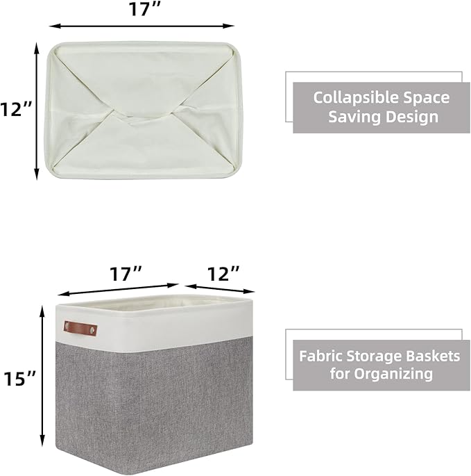 HNZIGE Large Storage Baskets Rectangular Storage Bins Baskets for Organizing [2 Pack] Tall Shelf Baskets with Handles, Decorative Organizer for Storage Home, Closet (White Grey)