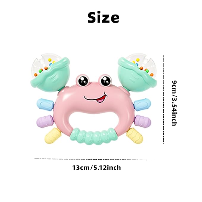 Baby Crab Rattle Toy - ABS Material, Handheld Crab Shaped Toy for Infants, Early Education Grip & Smart Toy for Newborn Boys and Girls(345A) (Pink)
