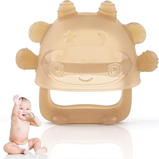 Anboor Baby Teething Toys, Silicone Teethers for Babies Anti Dropping Hand Teether, Infant Baby Chew Toys for Teething Relief, Ideal Present for Newborn Soon-to-be Mothers（Brown）