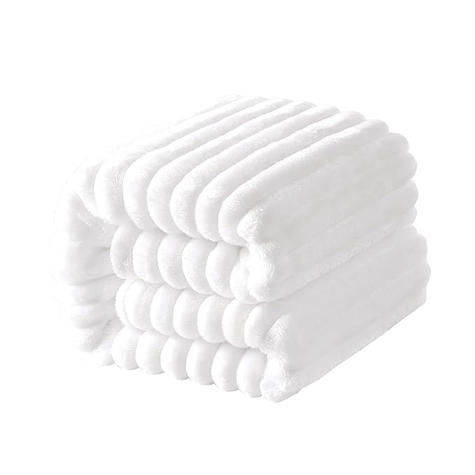 NTBAY Plush Flannel Oversized Baby Blanket, 50X60 Inches Soft and Warm Toddler Blanket with Striped Texture Nursery Bed Blanket for Stroller, Crib, Travel, Baby Gift, 50"x60", White