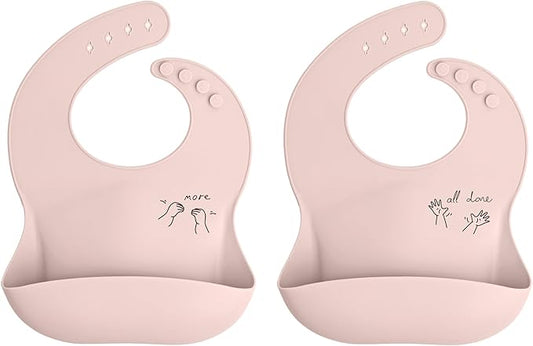 Baby Sign Language Silicone Bib Bundle, More & All Done, Pink Sand