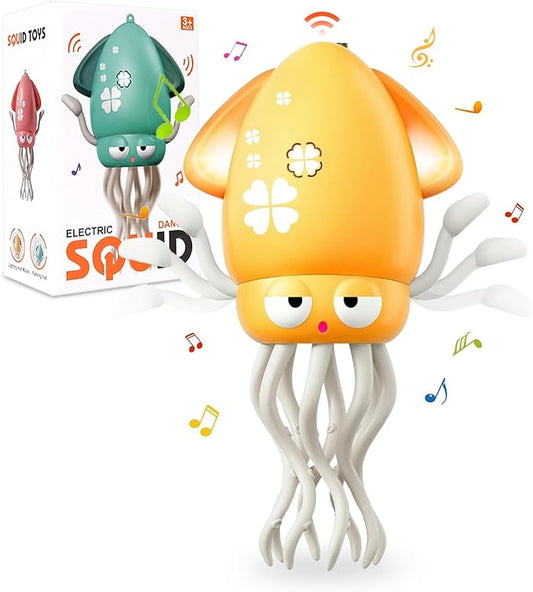 Dancing Octopus Baby Toy, Electric Crawling Squid with Obstacle Avoidance, Infant Light up Music Toys for 3 4 5 6 7 Year Old Kids, Rechargeable Tummy Time Toy Boy Girl Birthday Gifts(Yellow)