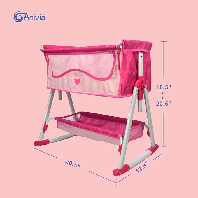 ANIVIA Doll Bed Furniture 2 Function Toy, Doll Bed and Doll Swings Together for 18 inches Baby Dolls, Baby Doll Crib with Bottom (DP601PINK)