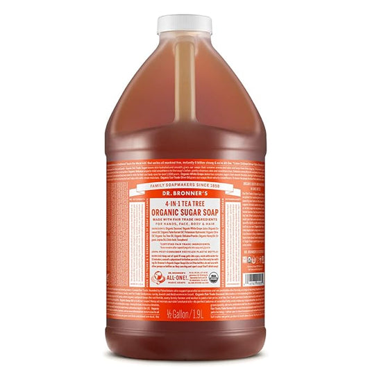 Dr. Bronner's - Organic Sugar Soap (Tea Tree, 64 Ounce) - Made with Organic Oils, Sugar and Shikakai Powder, 4-in-1 Uses: Hands, Body, Face and Hair, Cleanses, Moisturizes and Nourishes, Vegan