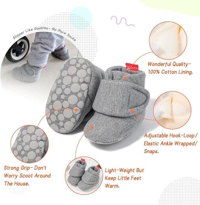 Sawimlgy Newborn Infant Baby Girl Boy Cotton Booties Stay On Sock Slippers Soft Bedroom Shoes Non-Skid Ankle Boots With Grippers Toddler Crib Warm Shoe First Walker Birthday Shower