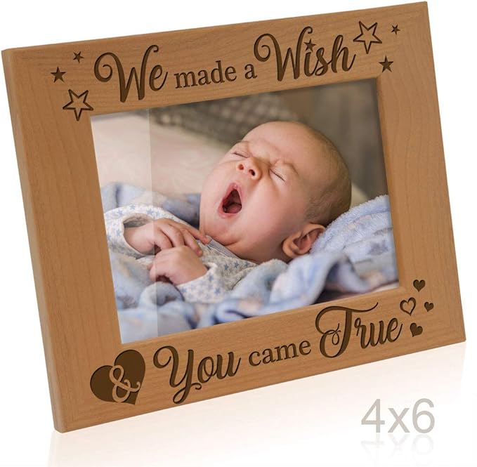 KATE POSH - We Made a Wish & You Came True Engraved Natural Wood Picture Frame, New Baby Gifts, New Mom, New Dad, Adoption Gifts (4x6 Horizontal)