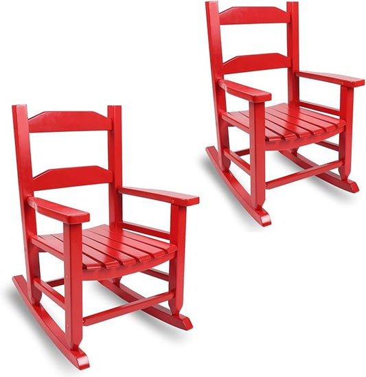 Toddler Rocking Chair Set of 2 for Kids Comfy Recliner Wooden Rocker for Baby Children Ages 3-6 Outdoor Lounge Chair Girls Indoor Playroom Red