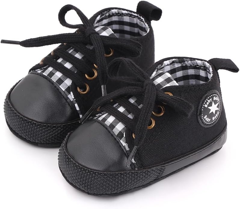 Unisex Baby Boys Girls Shoes, Newborn Infant Non-Slip Canvas Denim High Top Sneakers, Toddler First Walkers Shoes
