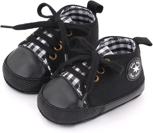 Unisex Baby Boys Girls Shoes, Newborn Infant Non-Slip Canvas Denim High Top Sneakers, Toddler First Walkers Shoes