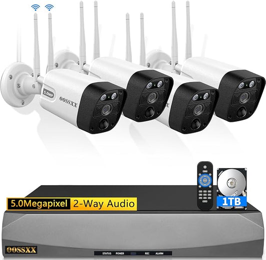 2-Way Audio & PIR Detection Dual Antennas Outdoor Wireless Security Camera System 5.5MP Wi-Fi Video Surveillance DVR Recorder System