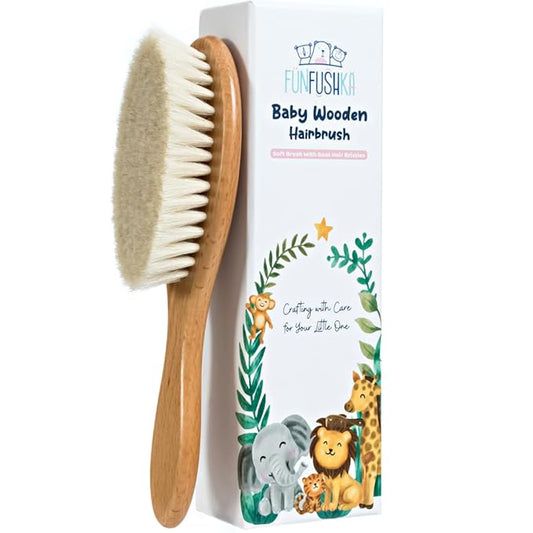 Baby Hair Brush - Ultra Soft Goat Bristles - Wooden Cradle Cap Brush for Newborns, Infants, Toddlers - Gentle Scalp Grooming and Styling for Baby Girls and Boys