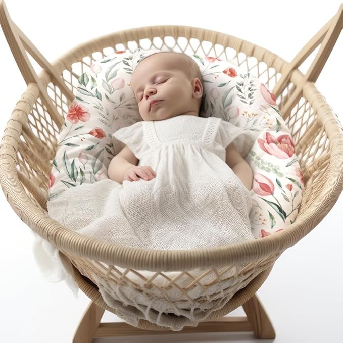 4 Pack Baby Girl Bassinet Sheets Set Soft Fitted Floral or Elephant Theme Baby Girl Mattress Covers Breathable Toddler Bed Sheets for Infant or Newborn Girls (Flower, Bassinet Sheets)