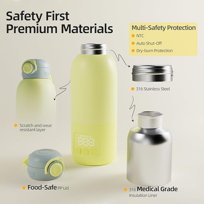 Ellie Portable Bottle Warmer for Travel, w/Accurate Temperature Control, Fast Heating of Breast Milk and Formula, 15 oz Large Capacity, Baby Bottle Warmer On The Go for Car & Airplane