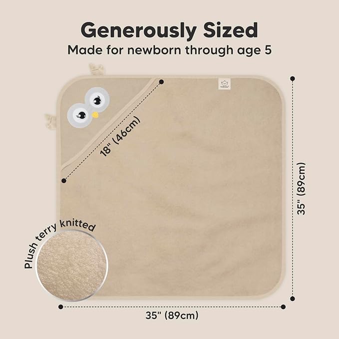 KeaBabies Hooded Baby Towel for Newborn - Viscose Derived from Bamboo Large Baby Bath Towels with Hood for Boys, Girls, Toddler, Extra Absorbent & Soft Newborn Bath Essentials (Owl)