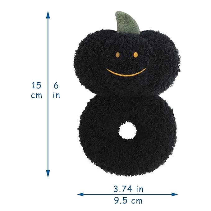 Baby Pumpkin Soft Rattle Toy, Plush Pumpkin Infant Shaker Rattle Easy-Grasp Stuffed Animal Toy, Gifts for Newborns Babies Toddlers Boys Girls, Black, 6 Inches