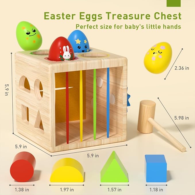 Montessori Wooden Shape Sorter Toy for 1+ Year Old - 8 Sensory Blocks, Developmental Toddler Toys, Toddler Learning Gifts for Baby Boys Girls