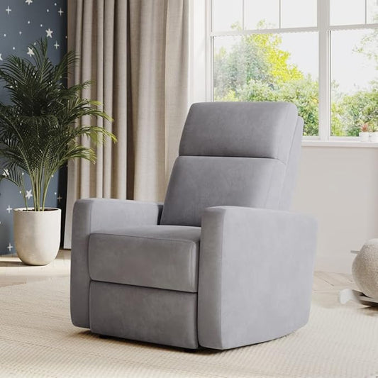 Nurture& The Manual Glider Premium Modern Recliner Nursery Glider Chair with Spill, Stain Proof Fabric | Designed with a Thoughtful Combination of Function and Comfort | Water Repellant (Gray)