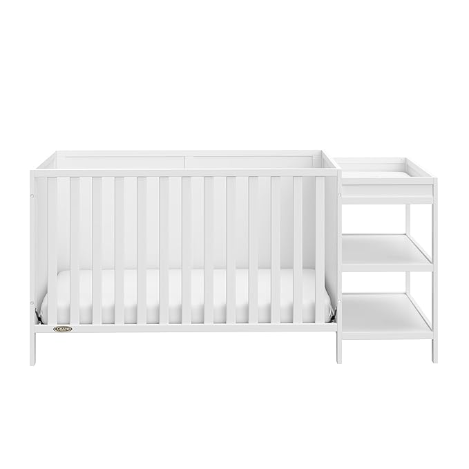 Graco Theo 5-in-1 Convertible Crib & Changer (White) GREENGUARD Gold Certified, Converts to Daybed, Toddler Bed, Full Size Bed, Fits Standard Full-Size Crib Mattress, Adjustable Mattress Height