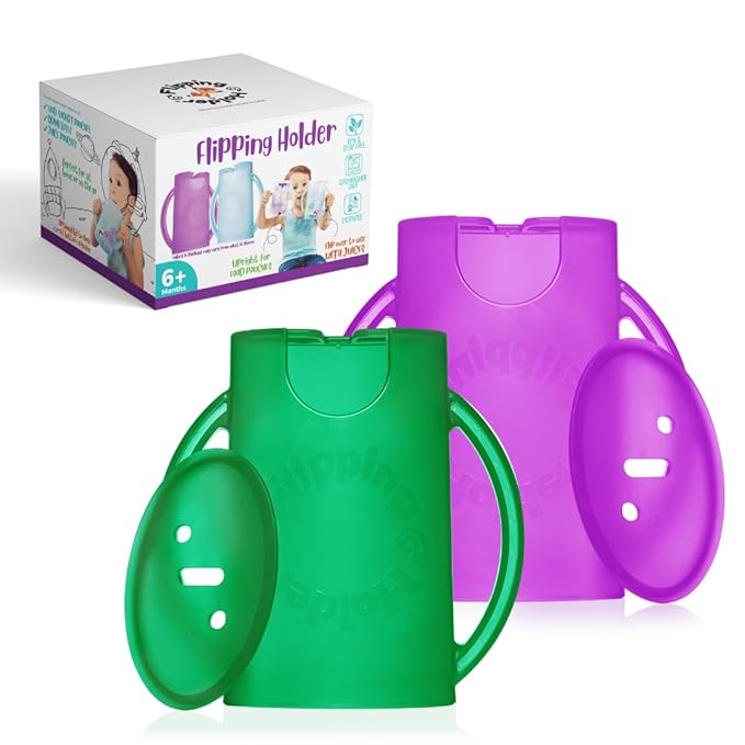 Squeeze Proof Food Pouch Holder for Toddlers, Babies, Kids, Mess Free No Squeeze Juice Box Drink and Applesauce Snack Holder with Easy Grip Handles and Lid